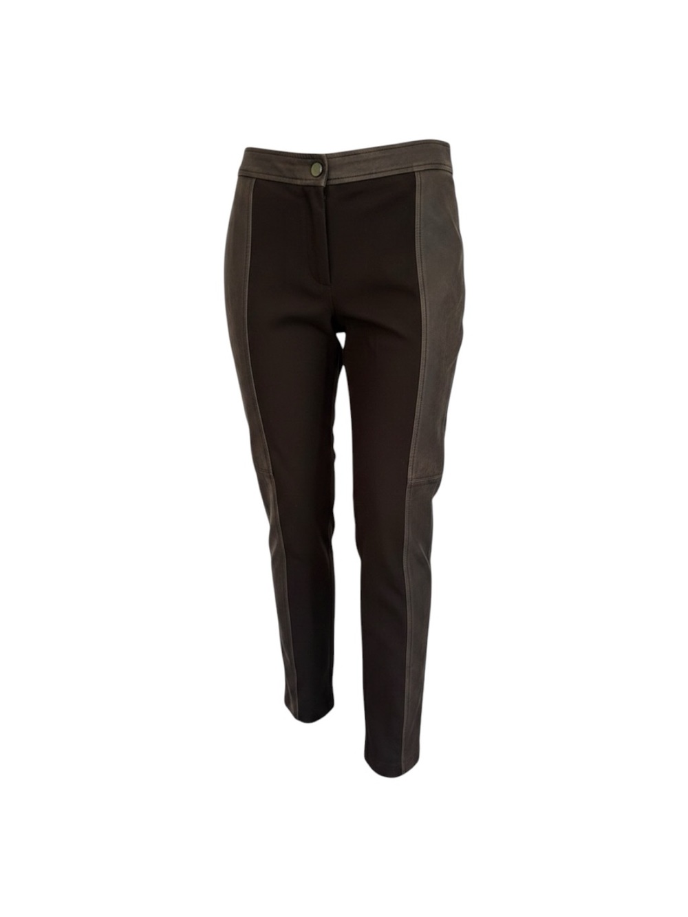W by Worth Genuine Real Leather Ponte Moto Panel Pants Skinny Stretch Brown Sz 6